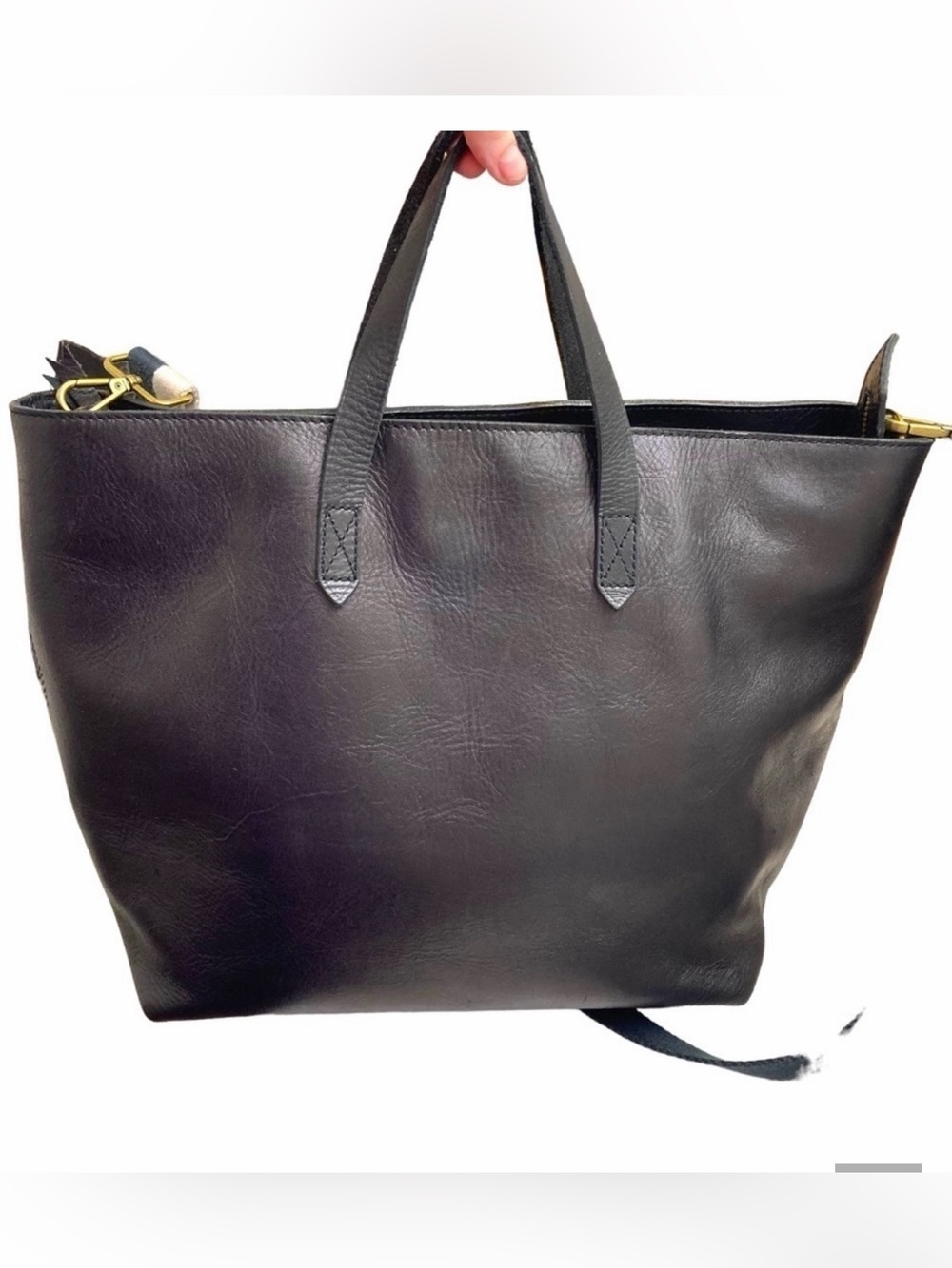 Madewell black leather large transporter tote
